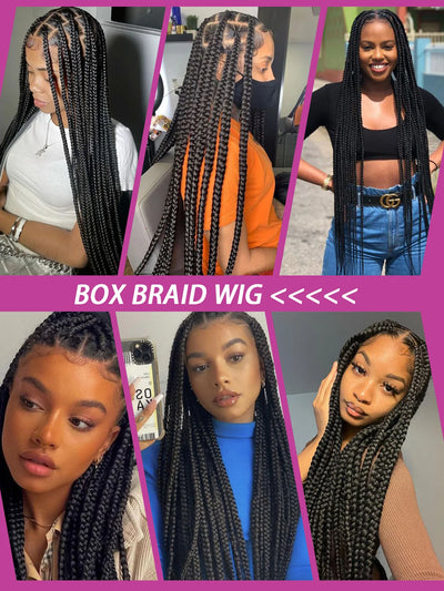 36" Big Square Synthetic Knotless Box Braided Wigs For Black Women Full Lace Front Wig Braided Wig With Baby Hair Braid Wigs