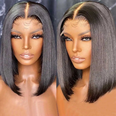 Double Drawn Blunt Cut Straight Glueless Wig Pre Cut 13x4 HD Lace Frontal Wig Ready To Go Human Hair Wig Pre Cut Pre Plucked