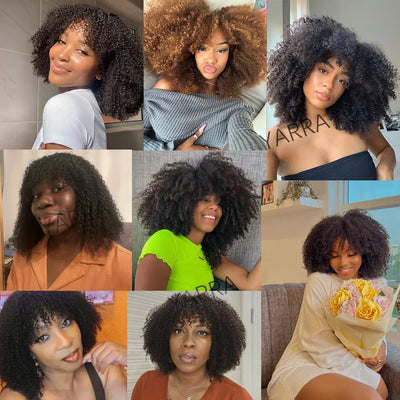 Afro Kinky Curly Human Hair Wigs With Bangs For Black Women Brazilian 100% Human Hair Remy Full Machine Made Hair 180% Density