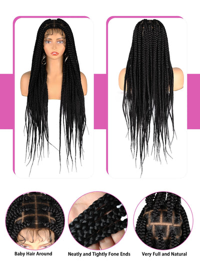36" Big Square Synthetic Knotless Box Braided Wigs For Black Women Full Lace Front Wig Braided Wig With Baby Hair Braid Wigs