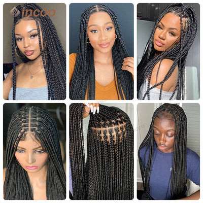 Synthetic Braided Wigs For Black Women Full Lace Wig Braid African Knotless Box Braids Hair Lace Front Wigs Cheap Cornrow Braids