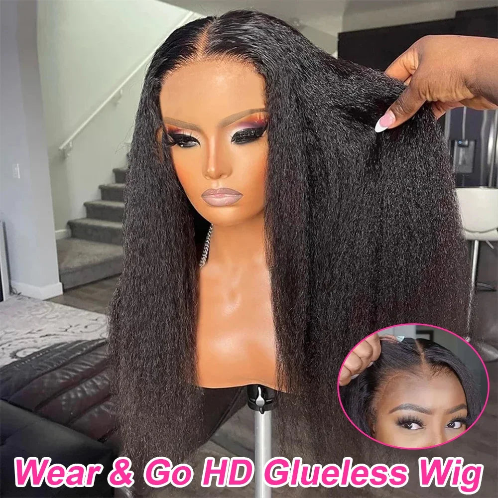 250% Kinky Straight Glueless Wig Ready To Wear And Go 13x6 Hd Yaki Straight Lace Front Human Hair Wigs For Women 30 36 Inch