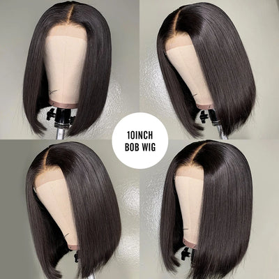 Double Drawn Blunt Cut Straight Glueless Wig Pre Cut 13x4 HD Lace Frontal Wig Ready To Go Human Hair Wig Pre Cut Pre Plucked