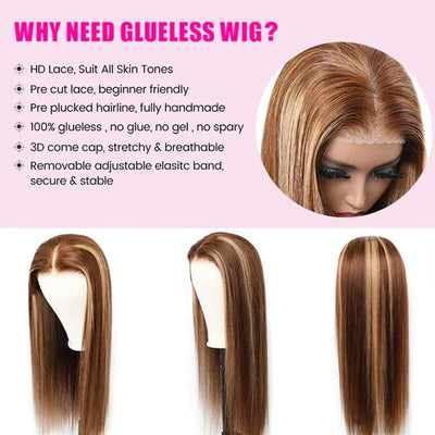 Highlight Wig Human Hair Omber Blonde Colored Preplucked 200 Density 13x6 HD Straight Lace Frontal Wigs For Women 30 34 inch