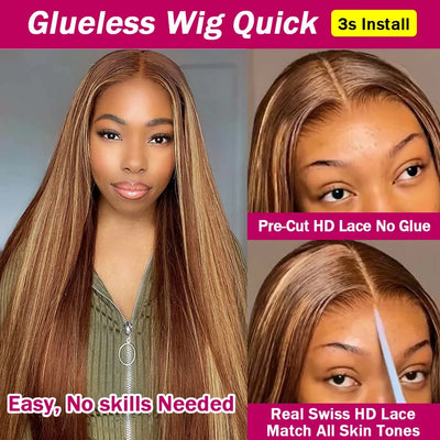 Highlight Wig Human Hair Omber Blonde Colored Preplucked 200 Density 13x6 HD Straight Lace Frontal Wigs For Women 30 34 inch