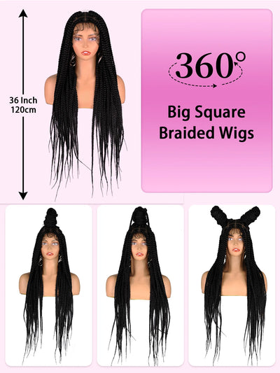 36" Big Square Synthetic Knotless Box Braided Wigs For Black Women Full Lace Front Wig Braided Wig With Baby Hair Braid Wigs