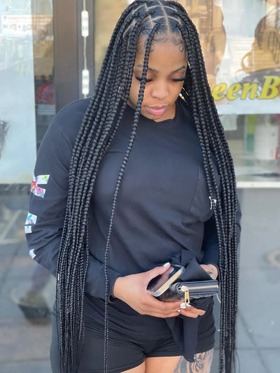 36" Big Square Synthetic Knotless Box Braided Wigs For Black Women Full Lace Front Wig Braided Wig With Baby Hair Braid Wigs