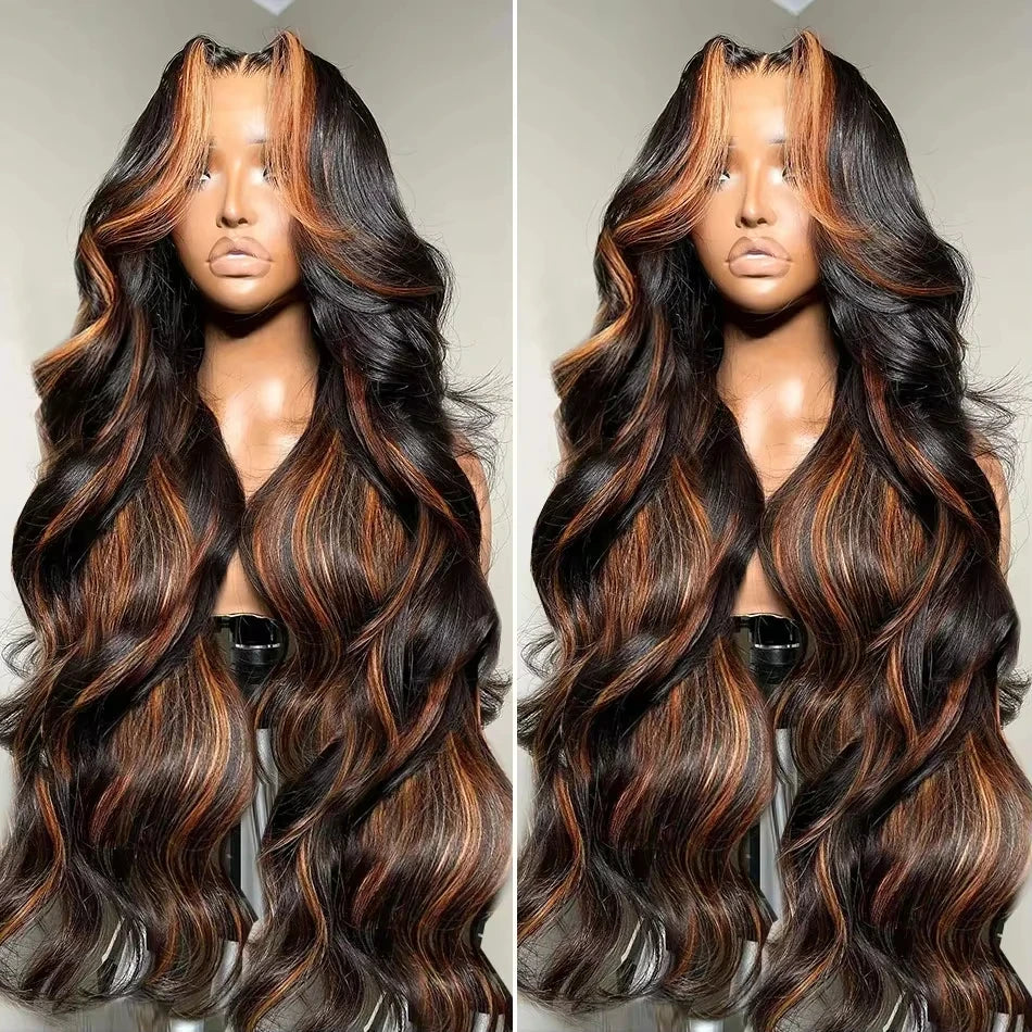 Ombre Highlight Body Wave 13x4 HD Lace Front Human Hair Wig Curly 1B/30 Black Brown Colored 13x6 Lace Frontal Wigs For Women