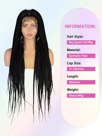 36" Big Square Synthetic Knotless Box Braided Wigs For Black Women Full Lace Front Wig Braided Wig With Baby Hair Braid Wigs