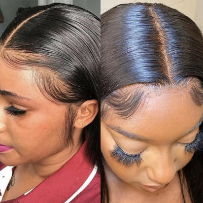 Double Drawn Blunt Cut Straight Glueless Wig Pre Cut 13x4 HD Lace Frontal Wig Ready To Go Human Hair Wig Pre Cut Pre Plucked
