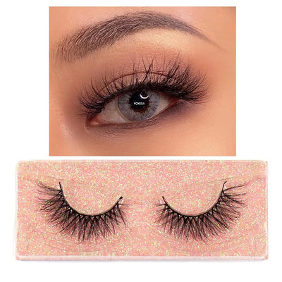 FOXESJI Mink Eye Lashes Fluffy Dramatic Wispy Cross False Eyelashes Strip Lashes Extension Natural Soft 3D Mink Eyelashes Makeup