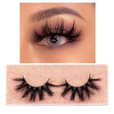 FOXESJI Mink Eye Lashes Fluffy Dramatic Wispy Cross False Eyelashes Strip Lashes Extension Natural Soft 3D Mink Eyelashes Makeup