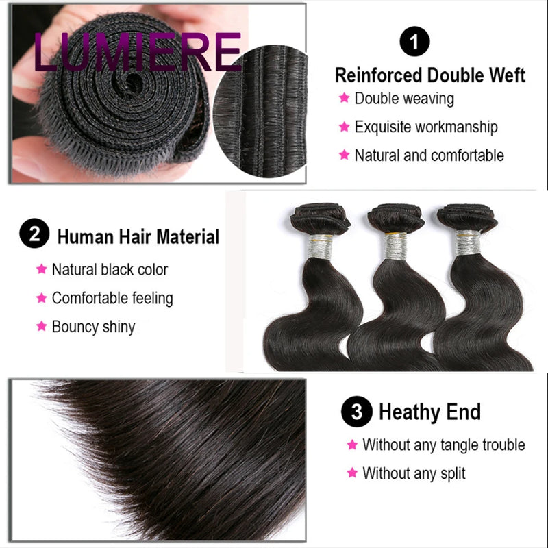 Body Wave100% Raw Virgin Human Hair Bundles Deal Brazilian Hair Weave Bundles 1/3/4 PCS Hair Weave Extensions 8-30" Double Weft