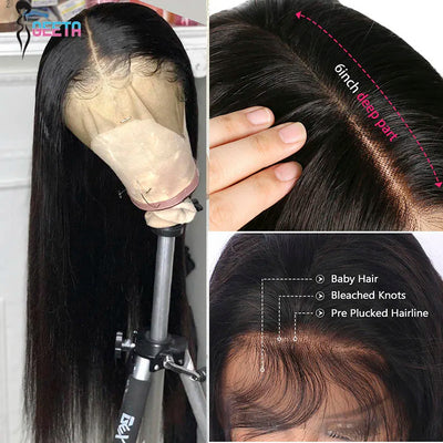 Hd Lace Frontal Wig 13x6 13x4 Lace Front Wig Human Hair 30Inch Bone Straight Transparent Lace Human Hair Wigs 4x4 HD Closure Wig