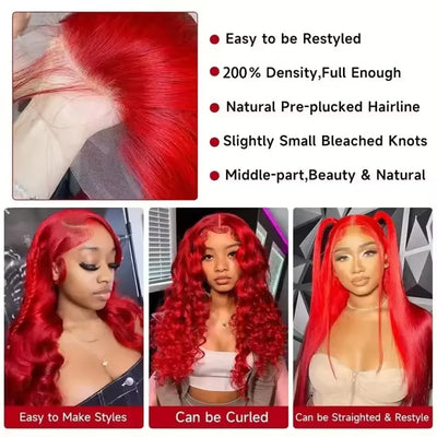 Hot Red 13x6 Hd Lace Frontal Human Hair Wigs Brazilian Colored Body Wave Lace Front Wig 13x4 4x4 5x5 Closure Wig For Women