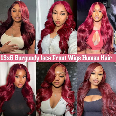 13x6 Lace Front Wigs Human Hair 200% Density 99j Burgundy Lace Front Wigs Human Hair 28 inch Body Wave Lace Front Wigs Brazilian