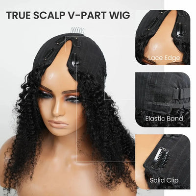 Kinky Curly V Part Wig Human Hair No Leave Out Upgrade Curly V Shape Wig Deep Wave No Glue Clip In Half Wigs Glueless Wig