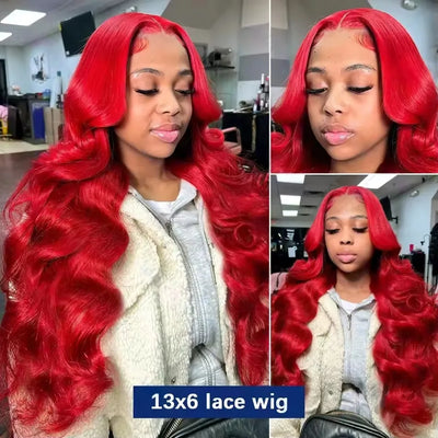 13x6 Lace Frontal Wig Hot Red Body Wave 30 40 Inch 13x6 Lace Front Human Hair Wigs Preplucked Red Colored 4x4 5x5 HD Transparent
