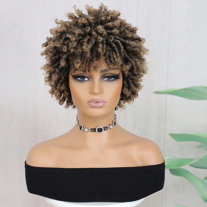 Short Afro Faux Locs Braided Wig
