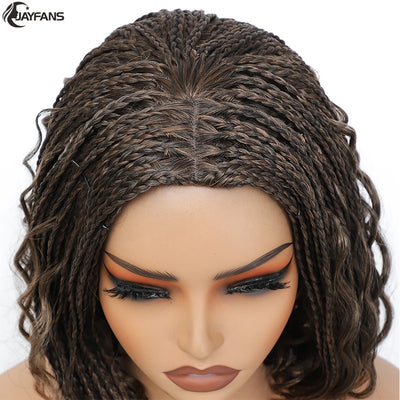 12”Braided Wigs for Black Women Heat Resistant Soft Short Bob Box Braided Wig Half Curly African American Braided Wigs Daily Use