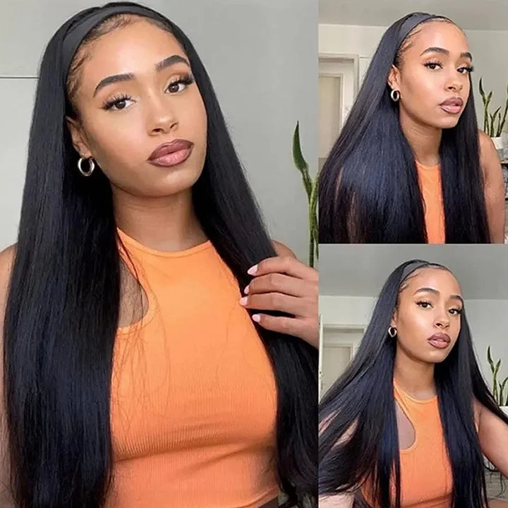 Bone Straight Human Hair Headband Wig