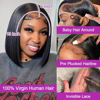 Human Hair Short Bob Wigs 13x6 Bone Straight Glueless HD Lace Front Wig Ready to Go Lace Frontal Braided Vietnamese On Sale