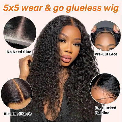 Wear and Go Glueless Wig 100% Human Hair 30 inch Deep Wave 4x4 5x5 Hd Lace Closure Wig Pre Cut Lace Curly Wigs Ready To Wear Wig