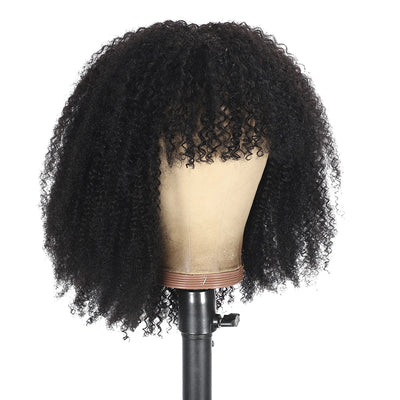 Afro Kinky Curly Human Hair Wigs With Bangs For Black Women Brazilian 100% Human Hair Remy Full Machine Made Hair 180% Density