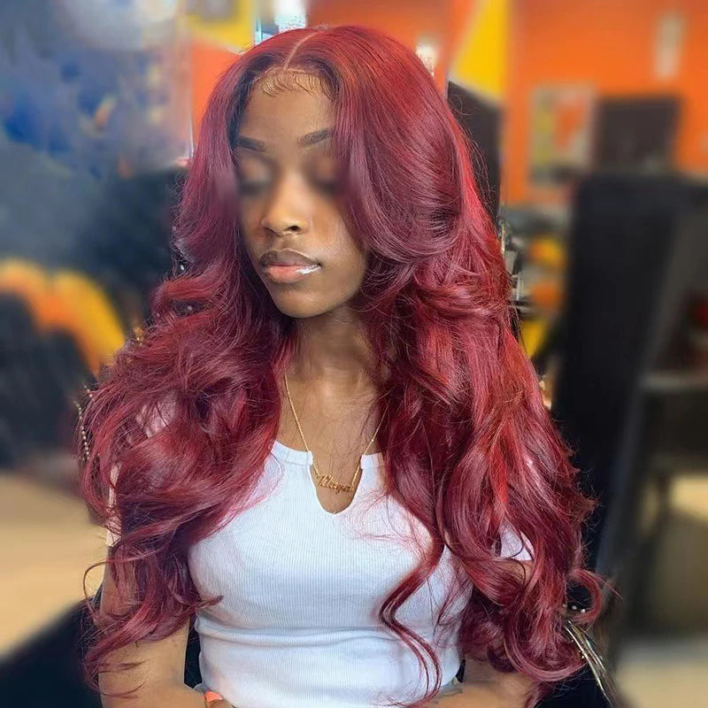 Wine Red Long Wavy Wig - JoySky Hair