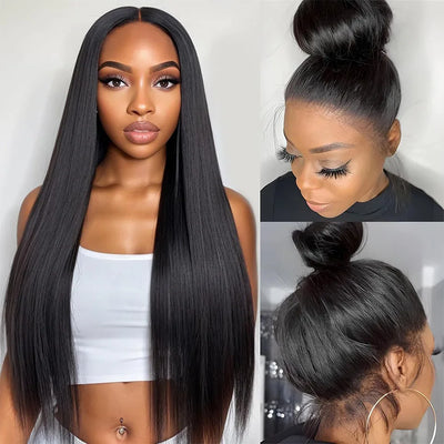 250 Density Upgrade Invisible Drawstring 360 Full Lace Frontal Wig 30 Inch Straight HD Lace Front Wigs Human Hair Natural Black
