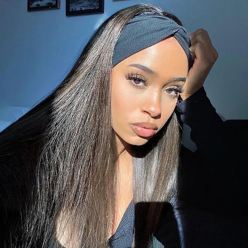 Bone Straight Human Hair Headband Wig
