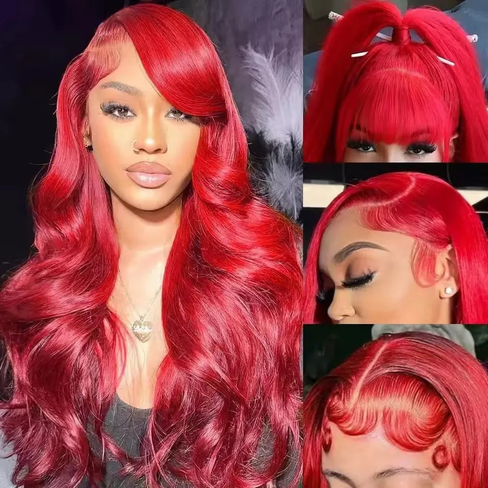 Hot Red 13x6 Hd Lace Frontal Human Hair Wigs Brazilian Colored Body Wave Lace Front Wig 13x4 4x4 5x5 Closure Wig For Women