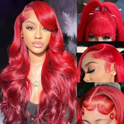 13x6 Lace Frontal Wig Hot Red Body Wave 30 40 Inch 13x6 Lace Front Human Hair Wigs Preplucked Red Colored 4x4 5x5 HD Transparent