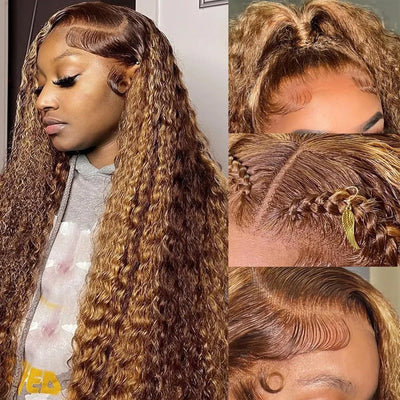 180 200 250 Density Deep Wave Human Hair Wig for Women 4/27 Highlight 13x4 HD Lace Frontal Human Hair Wig 5x5 HD Lace Closure Wig
