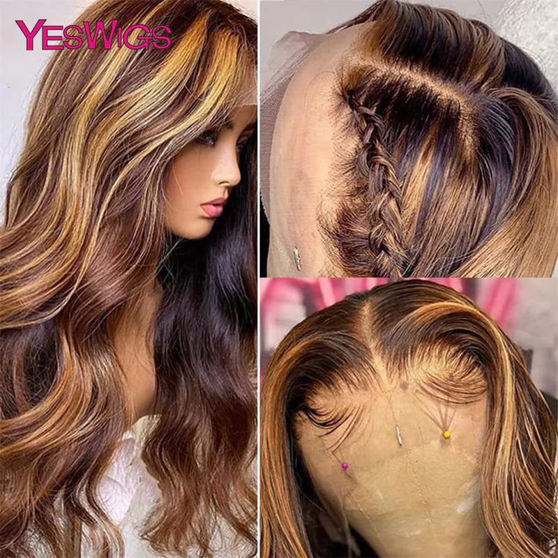 13x4 Highlight Wig Human Hair Brown Lace Front Human Hair Wigs For Women Body Wave Honey Blonde 13x6 Colored Lace Frontal Wig