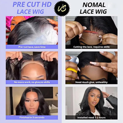 16Inch Wear And Go Glueless Bob Wig Human Hair Short Body Wave Lace Front Wigs Pre Cut Brazilian Hair 4x4 5X5 HD Lace Closure Wig For Women Short Bob Glueless Body wave Human Hair Wig  220% Density Pre-Plucked No Lace Front C