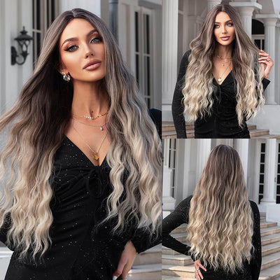 Long Curly Wine Burgundy Red Synthetic Wigs with Long Bangs for Women Afro Deep Wave Cosplay Party Natural Hair Heat Reisitant