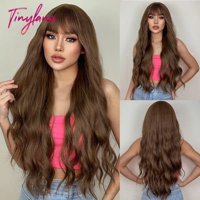 Long Curly Wine Burgundy Red Synthetic Wigs with Long Bangs for Women Afro Deep Wave Cosplay Party Natural Hair Heat Reisitant