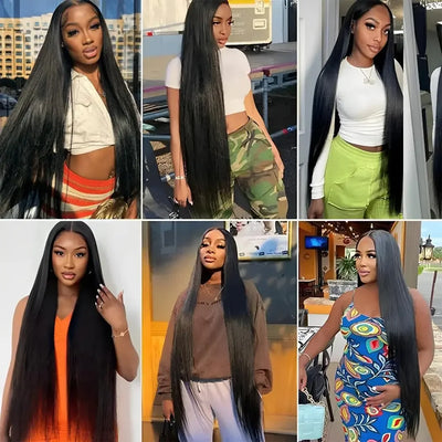 100% Quality 16A Straight Human Hair Bundles 30 34 Inch Brazilian Real Remy Weave Hair Unprocessed Double Weft Raw Hair Bundles Extensions Natural Black