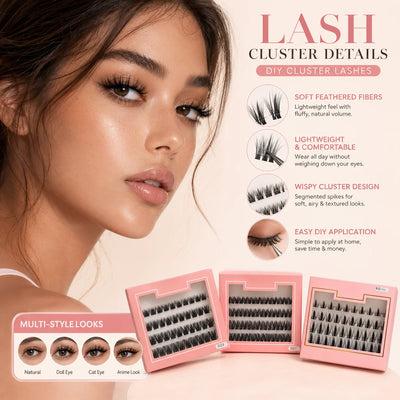 Cluster Lashes Light Weight Self Adhesive Eyelashes Pre Glued Press on Lashes Waterproof Handmade