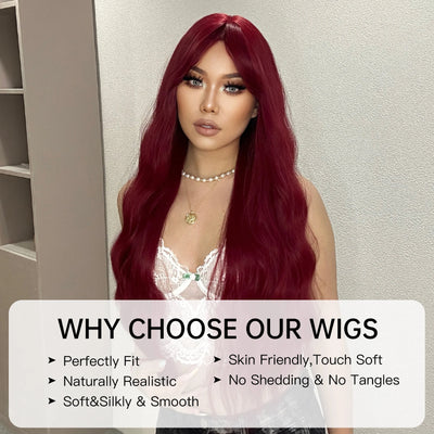 Long Curly Wine Burgundy Red Synthetic Wigs with Long Bangs for Women Afro Deep Wave Cosplay Party Natural Hair Heat Reisitant