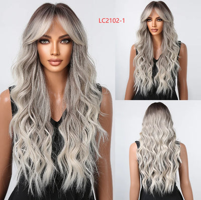 Long Curly Wine Burgundy Red Synthetic Wigs with Long Bangs for Women Afro Deep Wave Cosplay Party Natural Hair Heat Reisitant