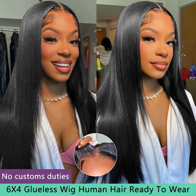 Straight Human Hair Wigs 6X4 Glueless Wigs Human Hair Ready To Wear 32 Inch Pre-Cut Human Hair Wigs Glueless For Black Women