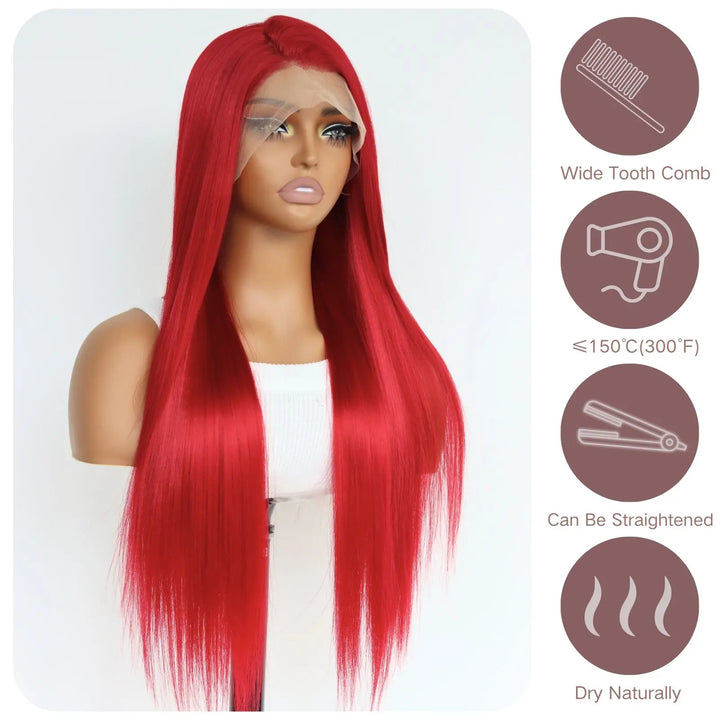 Burgundy Red Straight Lace Front Wig - JoySky Hair