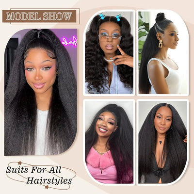 V Part Kinky Straight Wig Human Hair No Leave Out Upgraded U Part Wigs for Women Yaki Straight V-part Wigs V Shape Clip in Wig