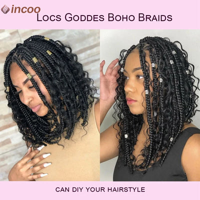Synthetic 12Inch Short Bob Box Braided Wigs For Women Boho Knotless Box Braids With Curly Hair End Red Blonde Cornrows Braid Wig
