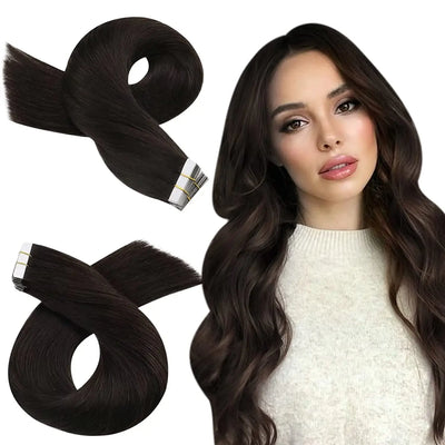 Moresoo Tape in Hair Extensions Balayage Remy Real Human Hair for Women Invisible Seamless PU Skin Weft Straight Hair Tape ins