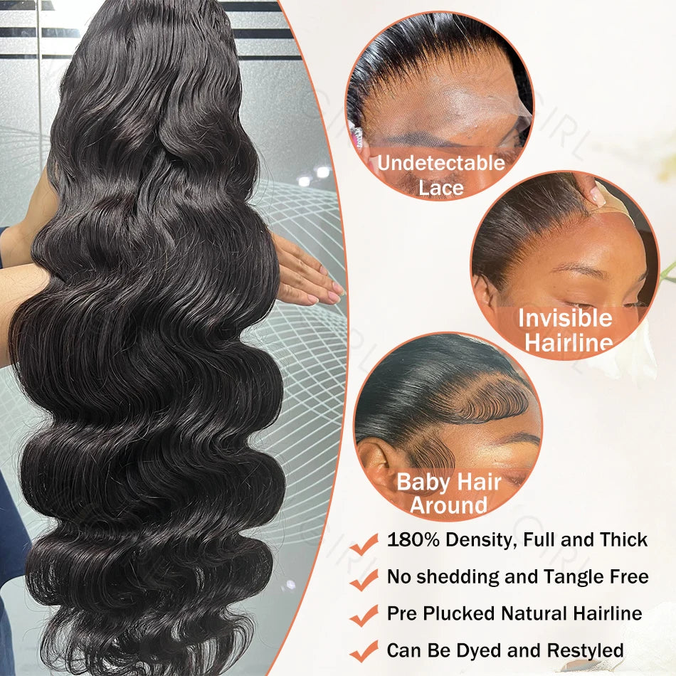 WIGITL 30 36 Inch Body Wave 13X4 13X6 Human Hair Wigs 100% Brazilian HD Transparent Water Wave Lace Frontal Wig For Women