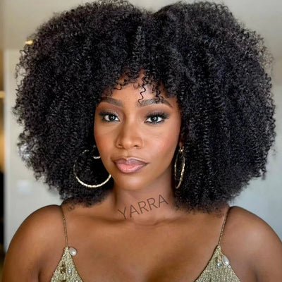 Afro Kinky Curly Human Hair Wigs With Bangs For Black Women Brazilian 100% Human Hair Remy Full Machine Made Hair 180% Density