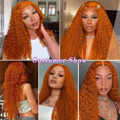 30 36 Inch Ginger Hd Lace Wig 13X6 Human Hair Deep Wave Frontal Wig Curly Lace Front Wig Colored Brazilian 250 Density For Women